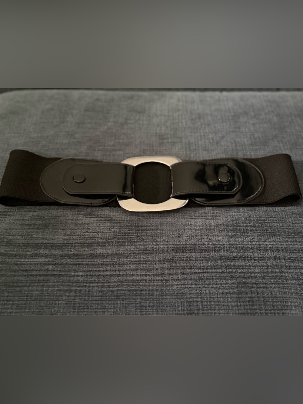 WHBM Black Patent Elastic Waist Belt with Silver Buckle